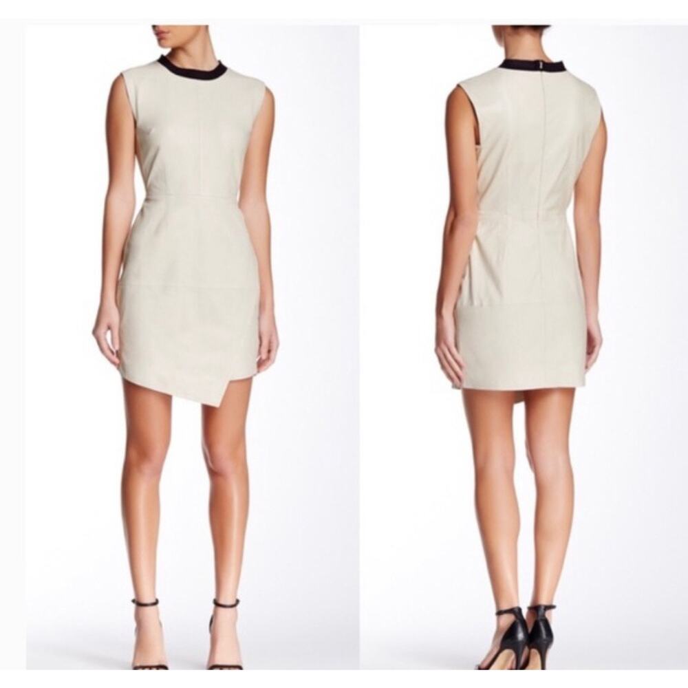 Trina Turk Dalia Bone Lamb Leather Asymmetric Dress Size 8